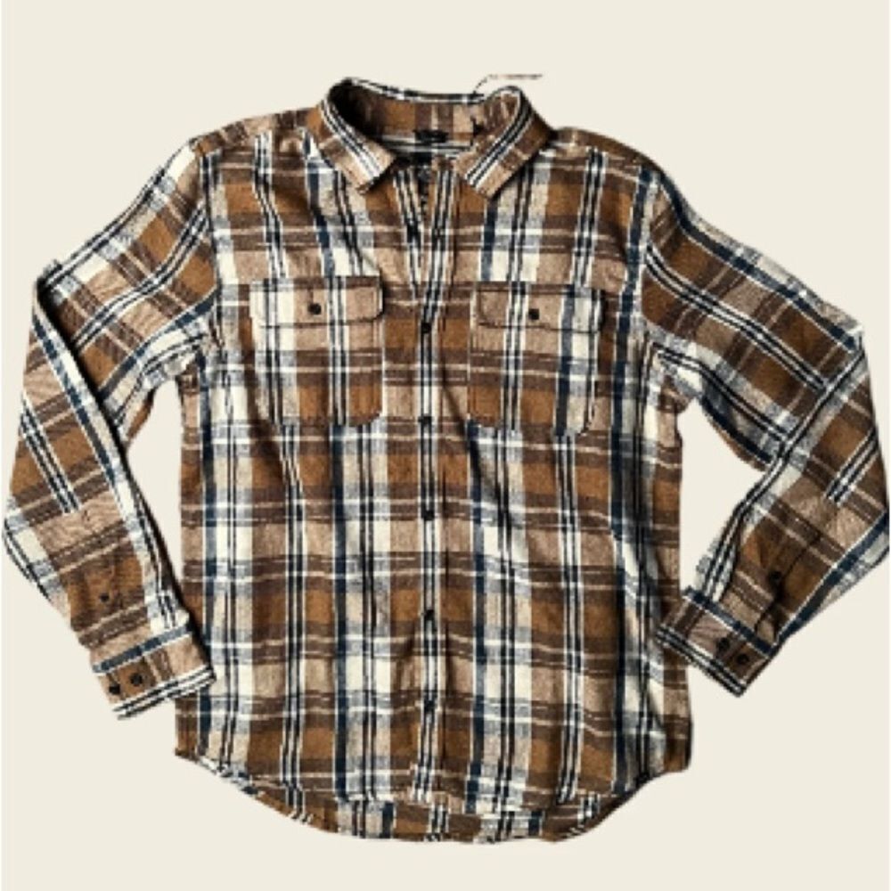 NWT- Prana- Men’s Standard Fit Westbrook Flannel Shirt Brown Plaid, Size XL